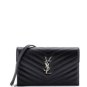 Saint Laurent Small Classic Monogram Wallet on Chain Matelasse Chevron Leather